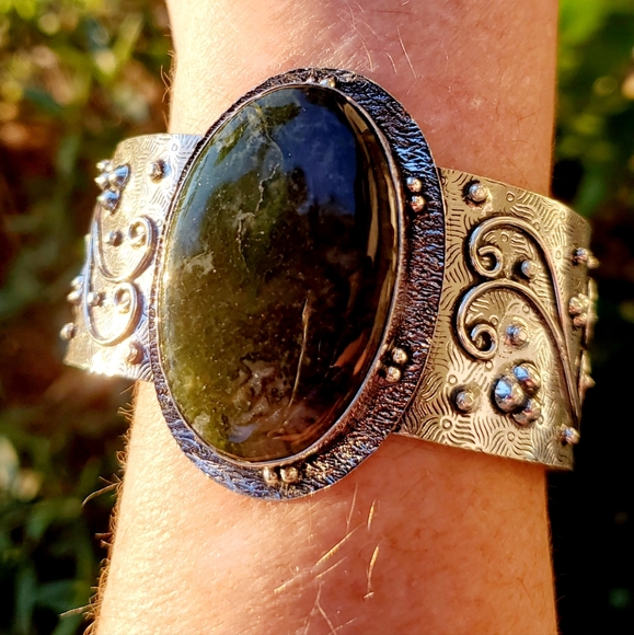 New Indian Moss Agate 925 Silver Cuff Bracelet. - Picture 7 of 16